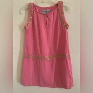 Pink Sleeveless Girls Sheath  Dress with Gold Accents